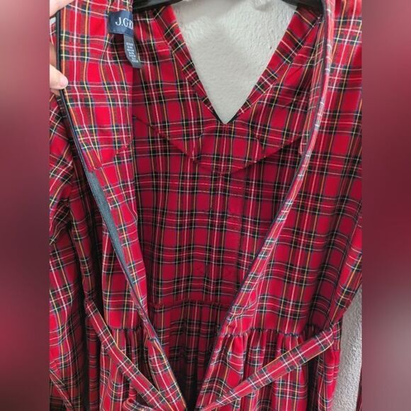 J.G. Hook Vintage 90s red & black plaid big collar long sleeve dress womens 14 - Picture 5 of 6